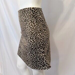 Vtg Sense Womens Leopard Print Mini Skirt Size L Beige Bodycon Stretch Back Zip